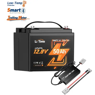 Produktbild von LiTime 12V 50Ah LiFePO4 Bluetooth Batterie mit 14.6V 10A Lithium Batterieladegerät