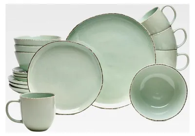 Produktbild von Kombiservice 16-teilig grün für 4 Personen im modernen Design aus Keramik Steinzeug mit Müslischalen, Kaffeetassen, Desserttellern und Speisetellern