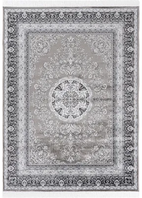Produktbild von Teppich Wohnzimmer Kurzflor Fransen Muster Orientalisch Ornamente Orient Grau 160 x 230 cm ( 77919/573 )