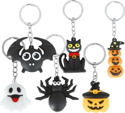 Image de Halloween Porte-clés Set Figure d'épouvante Citrouille Fantôme Chauve-souris Araignée Chat noir, Couleur : Multicolore