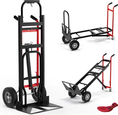 Produktbild von COSTWAY 3in1 Sackkarre wandelbar, Transportkarre bis zu 360/450kg belastbar, Handwagen mit 4 Gummireifen, Bindeseil & Ladefläche 25x29 cm/130x38cm