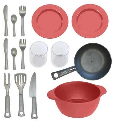 Produktbild von Smoby Geschirr & Kochgeschirr Set – Zubehör für Kinderküche, Spielhaus & Kaufmannsladen (76E2500062)