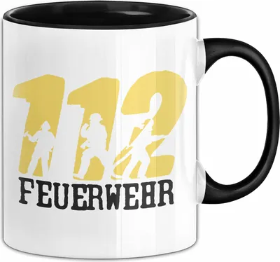 Produktbild von Feuerwehr Tasse Geschenk Für Feuerwehrmann Geschenkidee Hydrant 112 (Schwarz)