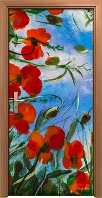 Produktbild von Türposter 90x200 cm Türaufkleber Türtapete Türfolie Klebefolie Rote Mohn Blumen Kunst Feld Landschaft