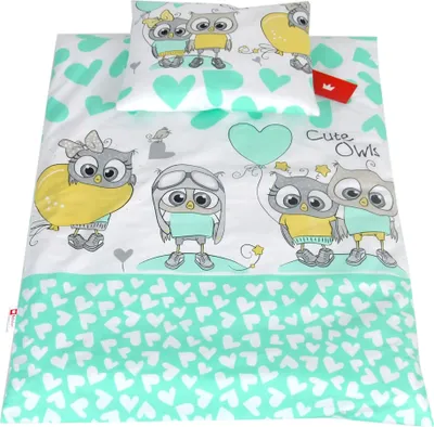 Produktbild von BABYLUX 2 tlg. Set Bezug für Kinderwagen Bettwäsche  60x78cm 104. Eule Minze