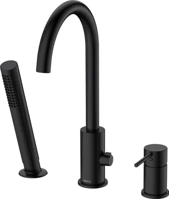Produktbild von Avapax | Badewannenarmatur 3-loch - Schwarz Matt - 35 Mm Keramikkopf - Hoher Bogenauslauf - 1-funktionale Handbrause
