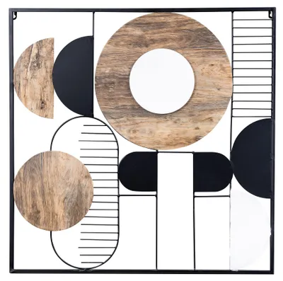 Produktbild von Metallbild 66x66cm Wanddeko Geometrische Muster Schwarz Braun Weiß Wandbild Abstrakt Deko
