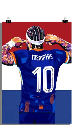 Produktbild von Memphis Depay Poster - Fußball Poster - Niederlande Poster - Nationalmannschaft Poster - Trikot Poster - 61x91cm - Perfekt zum Einrahmen