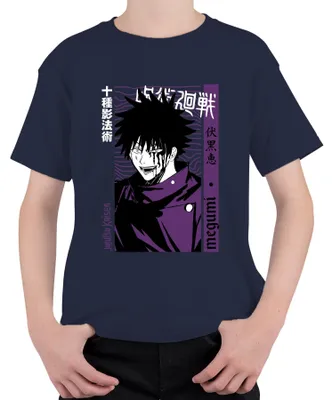 Zdjęcie produktu dla Koszulka dziecięca uni  Jujutsu Kaisen Megumi Fushiguro Anime Manga ciemnofioletowa, granatowa, 128