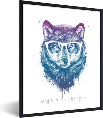 Produktbild von MuchoWow® Gerahmtes Poster Wolf - Brille - Zitat - Tiere 60x80 cm - Poster mit Schwarzem Bilderrahmen Wandposter Rahmen Foto Bilder - Premium - Wanddeko Wohnzimmer