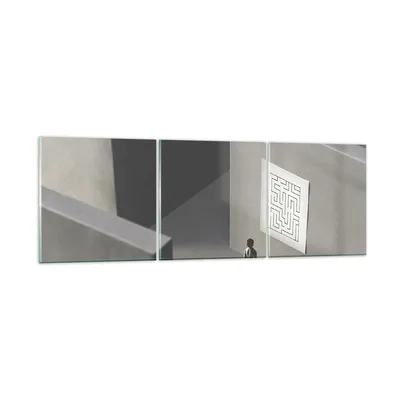 Produktbild von Bilder auf glas - 3 Teile - Labyrinth Grau Verloren - 90x30cm - Glasbilder - Wandbilder - Bilder - zum Aufhängen bereit - Wanddekoration aus Glas - Glas Bilder - Wandbild auf Glas - GCA90x30-5086