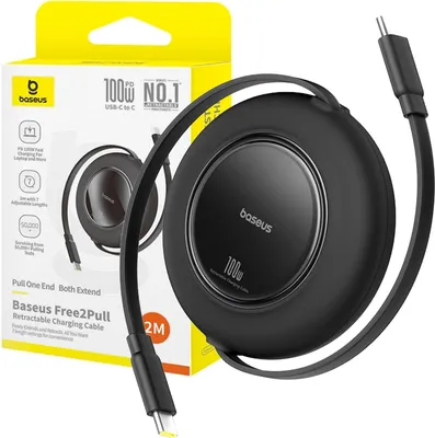 Immagine prodotto di Cavo USB-C Baseus 100W PD, 2 m, retrattile, ricarica rapida, nero