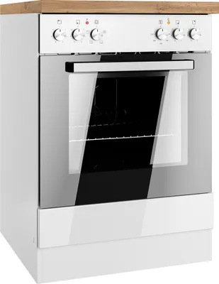Produktbild von Herdumbauschrank 60 cm in Hochglanz weiß, Arbeitsplatte Eiche MARSEILLE-03