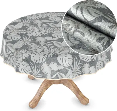 Produktbild von Tischdecke Wachstuch Premium Blumen Grau Robust Wasserabweisend Rund 120 cm