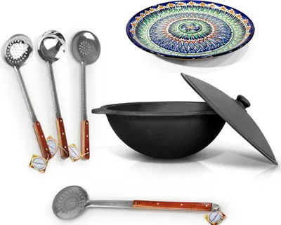 Produktbild von 16 L Kazan Uzbekisch Gusseisen Schaumlöffel Kasan Lagan Kochtopf WOK Namangan