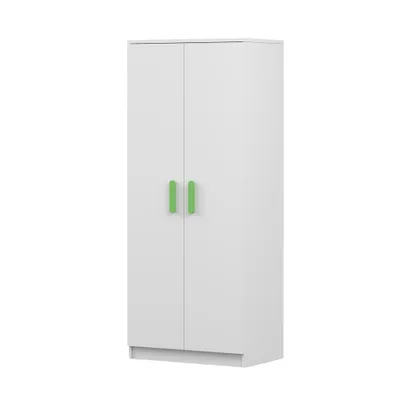 Produktbild von Drehtürenschrank JONAS 06 – Kinderkleiderschrank 80 cm Weiß/Weiß mit grünen Griffen
