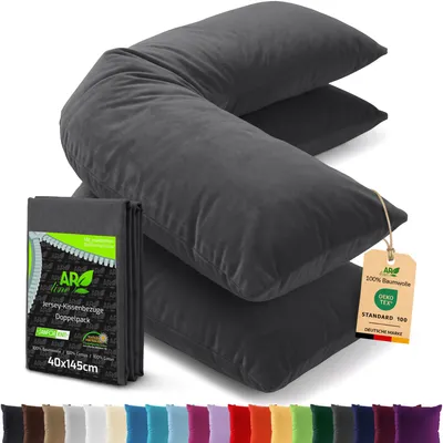 Produktbild von AR Line 2er Pack Jersey Kissenbezüge 40x145 Baumwolle – weich, atmungsaktiv, Seitenschläferkissen Bezug mit Reißverschluss, in Farbe: Anthrazit-Grau