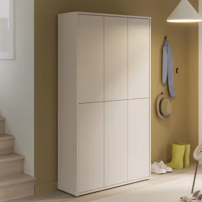 Produktbild von Forte ALICE SPRINGS Schuhschrank 100 110, moderner Schrank mit 6 Türen, 15 Einlegeböden, Holzwerkstoff, Kaschmir/Beige, 109,2 cm breit x 191,9 cm hoch x 34,9 cm tief