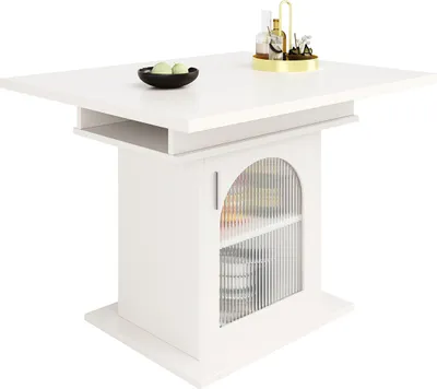 Produktbild von Esstisch mit Ablagefläche Drei Ablageebenen Erweiterbarer Esszimmertisch Küchentisch für Küche und Wohnzimmer 140×80cm Weiß