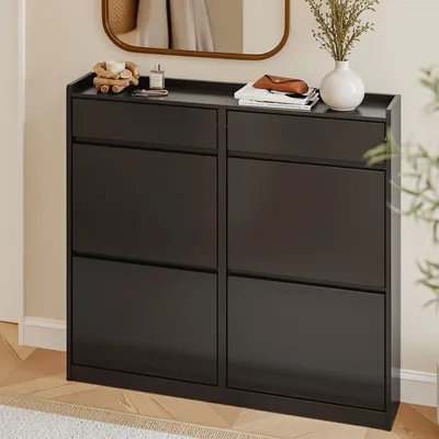 SoBuy Schuhschrank FSR169-SCH in Diele mit Spiegel, Vase und Accessoires