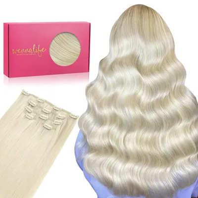 Produktbild von Clip in Extensions Echthaar 75g 40cm Platinblond 5tlg Set