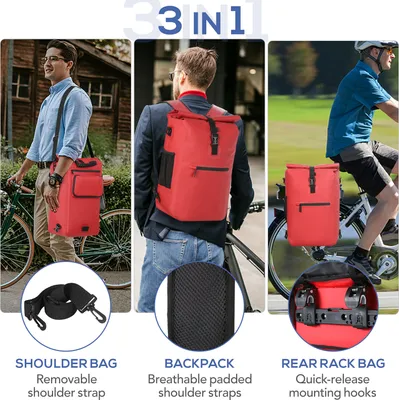 Immagine prodotto di borsa impermeabile 3 in 1 per bicicletta Borsa portapacchi posteriore per bicicletta Zaino Borsa a tracolla Borsa da ciclismo all'aperto con scomparto per computer portatile
