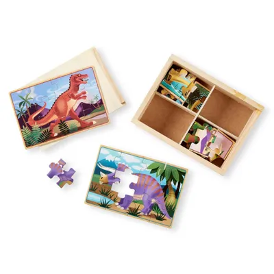 Immagine prodotto di 4 puzzle in legno in una scatola - dinosauri