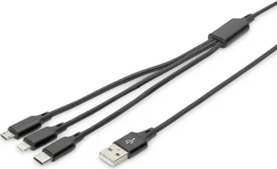 Produktbild von DIGITUS Kabel 3-in-1 Kabel USB-A auf Lightning/MicroUSB/USB-C