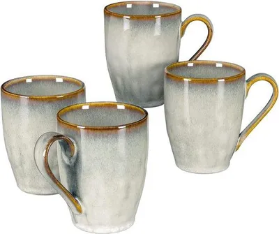 Productafbeelding van Set van 4 keramische koffiekopjes - Beige, 375 ml