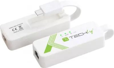 Produktbild von Techly USB 3.1 Typ C RJ45 10/100/1000 Adapter, weiß