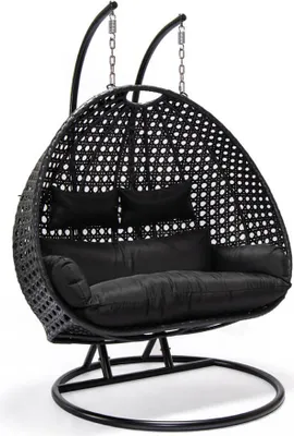 Produktbild von HOME DELUXE - Hängesessel TWIN - Schwarz, Höhe 195 cm - inkl. Regenabdeckung, Gestell, Sitz- und Rückenkissen I Polyrattan Hängestuhl Gartenschaukel Hängekorb