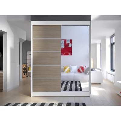 Obrázek produktu pro Šatní skříň 150 cm se zrcadlem a LED osvětlením PIRITU 3 - bílá / dub sonoma