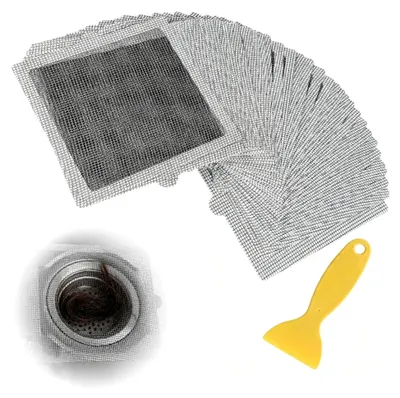Produktbild von 40 Stück Haarsieb für die Dusche, 15x15 cm Abflusssieb Aufkleber Einweg, Duschabfluss Haarfänger mit Schaber für Bad, Küche, Duschrinne