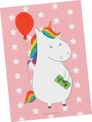 Produktbild von Mr. & Mrs. Panda Postkarte Einhorn Luftballon - Rot Pastell - Geschenk, Unicorn, Freude, Ansichtskarte, Freundin, bildkarte, Einhörner, Postkarten, Fotokarte, Geld
