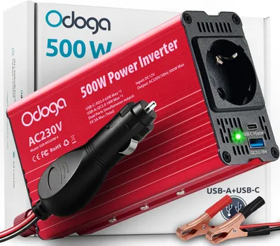 Produktbild von Stromumwandler 12V auf 230V 500W – Wechselrichter mit 3A USB-A & USB-C