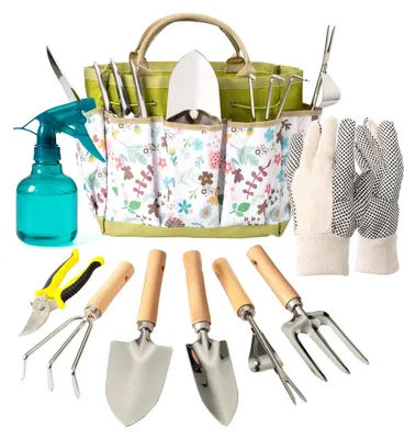 Produktbild von Solidchoice – 9-teiliges Gartengeräte-Set – Edelstahl mit Aufbewahrungstasche