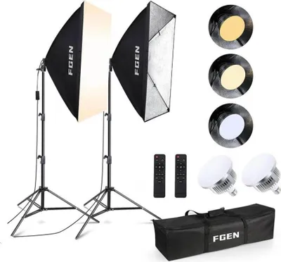 Zdjęcie produktu dla Zestaw studyjny FGen, 2 x 50 x 70 cm, z softboxem LED 85 W, 2700-6400 K, w pełni regulowany statyw oświetleniowy do Youtube, Tiktok, portretów studyjnych, fotografii