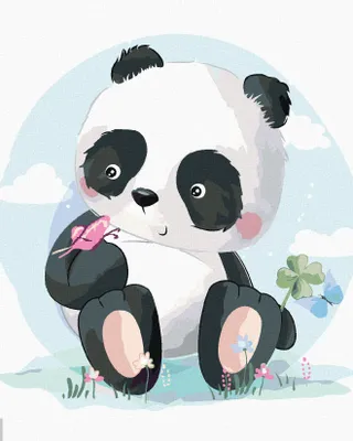 Obrázok produktu pre Zuty - Maľovanie podľa čísel - PANDA S MOTÝLIKOM, 40x50 cm, bez rámu a bez vypnutia plátna