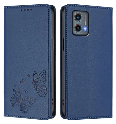 Produktbild von Lederhülle für Motorola Moto G 5G 2023, Schmetterling Prägung Leder Brieftasche Schutzhülle mit Ständer Dunkelblau
