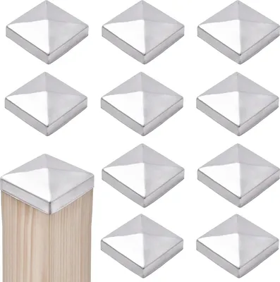 Produktbild von Pfostenkappen 10 Stück, 10 x 10 cm, Zaunpfostenkappen, rostfreie Stahlpfostenkappen, silberne Gartenpfostenkappen, Schrauben für Holzpfostenzäune und Terrassenpfosten