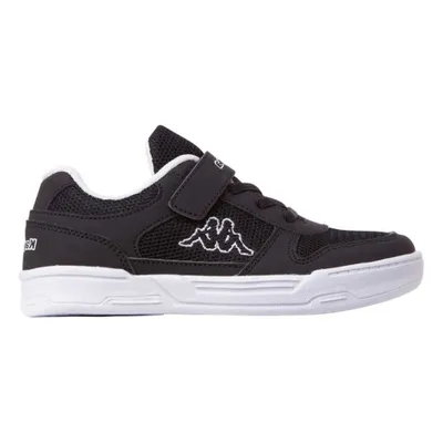 A black and white Kappa sneaker is shown from the side against a white background.