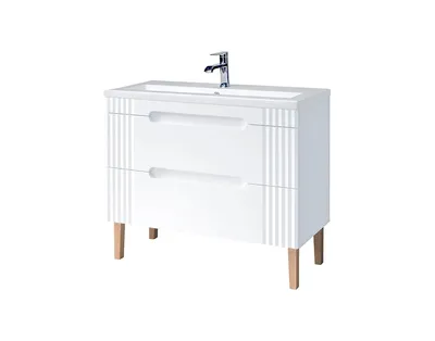Zdjęcie produktu dla Szafka Łazienkowa Biała Pod Umywalkę 100Cm 2 Szuflady Mdf 100X62