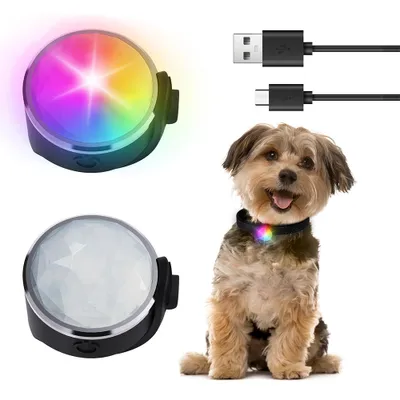 Obrázek produktu pro 2 ks svítících přívěsků pro psy, 7 barev světla a 2 režimy, dobíjecí svítící obojek pro psy, USB-C a vodotěsné osvětlení pro psy na běhání a kempování (RGB)