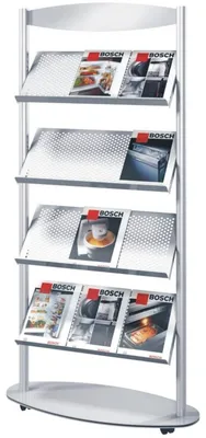 Imagen del producto de Estantería expositora de 12 niveles, color plateado, dimensiones 80x33x170 cm, capacidad para 12 documentos en formato A4