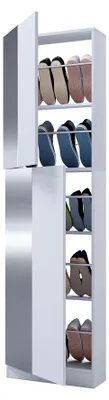 Produktbild von Holz Schuhschrank | Maße: H. 180 x B. 50 x T. 17 cm | 2 Drehtüren | praktischer Spiegel - Fulisa XL Spiegel