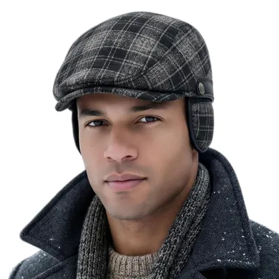 Produktbild von Schiebermütze Herren Winter Warme Barett Cap mit Ohrenklappen M-L Schwarz