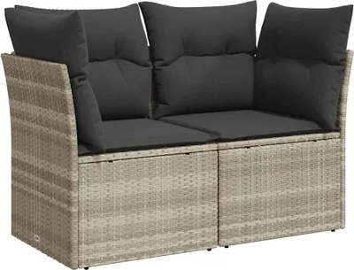 Produktbild von vidaXL Gartensofa mit Kissen 2-Sitzer Hellgrau Poly Rattan