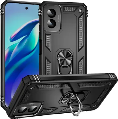 Produktbild von Schutzhülle für Motorola Moto G Power (2024) Dual Layer Robust Militäre Fallschutz Hülle mit Ringhalterung Ständer Schwarz