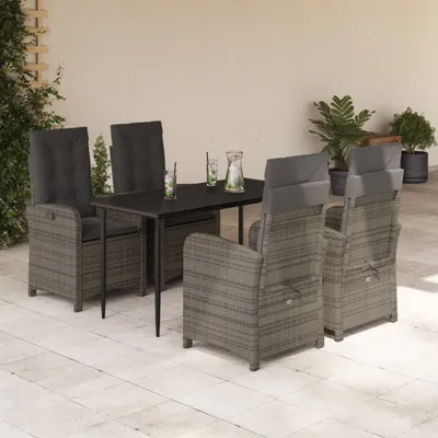 Produktbild von The Living Store 5-tlg. Garten-Essgruppe mit Kissen Grau Poly Rattan