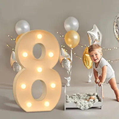 Produktbild von Leuchtzahlen 8 Geburtstag Partydeko, LED Zahlen 70 cm, Schaumstoffplatten Set, personalisierbare Feierdekoration, Jahrestag, Jubiläum, DIY Montageset